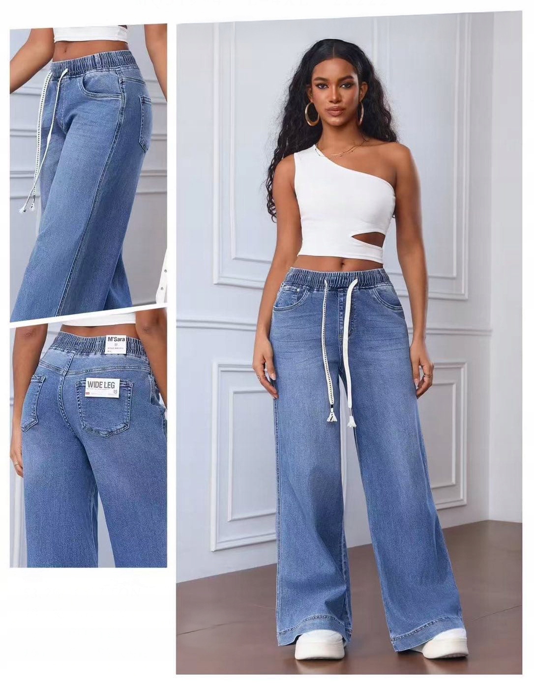 M.sara Damskie Spodnie Jeansowe Szerokie Nogawki Szwedy Wide Leg