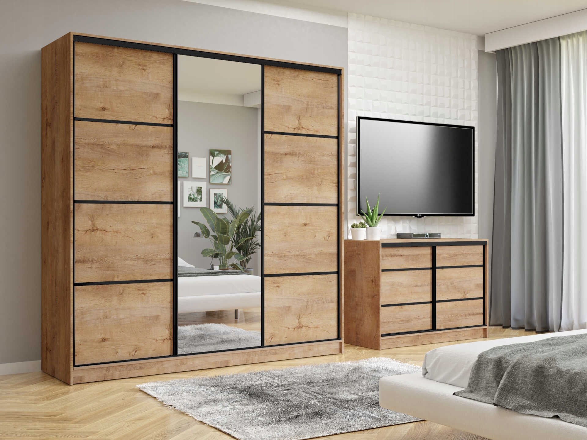 Szafa przesuwna lustro szuflady 200 cm lefkas LOFT Wysokość mebla 205 cm