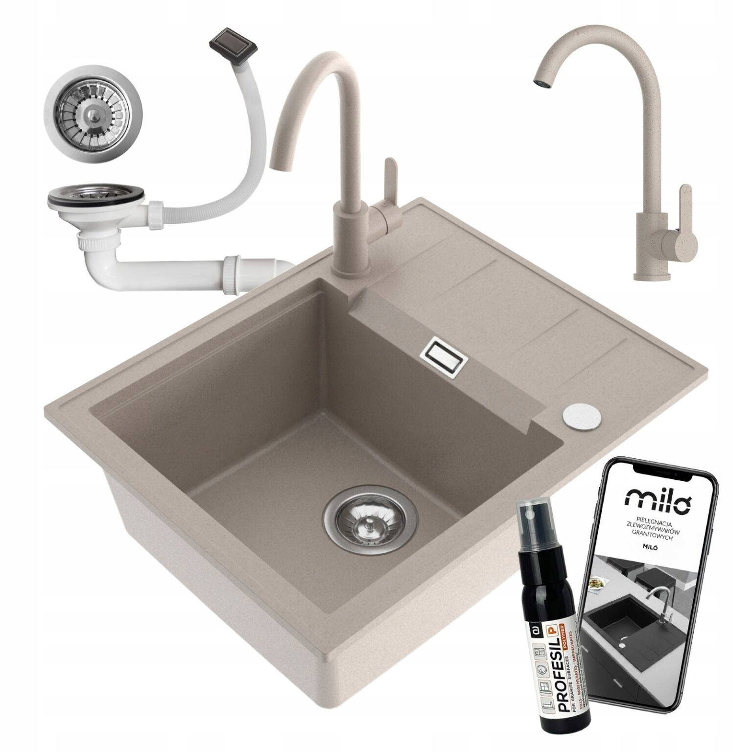 Jednokomorový Drez Miló Avangard Granitový Sifónový Set Batéria