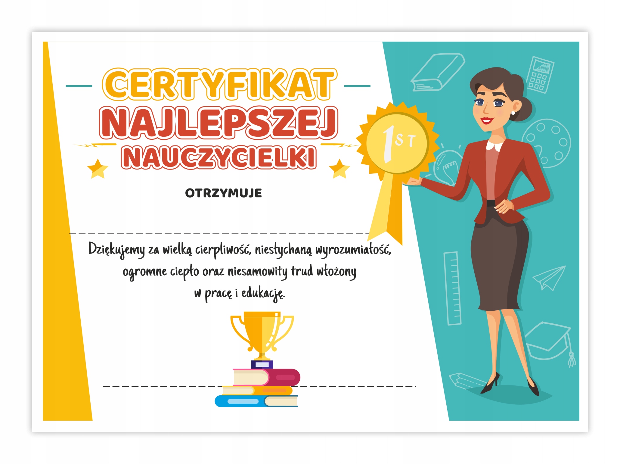 

Certyfikat Najlepszej Nauczycielki Medal A4