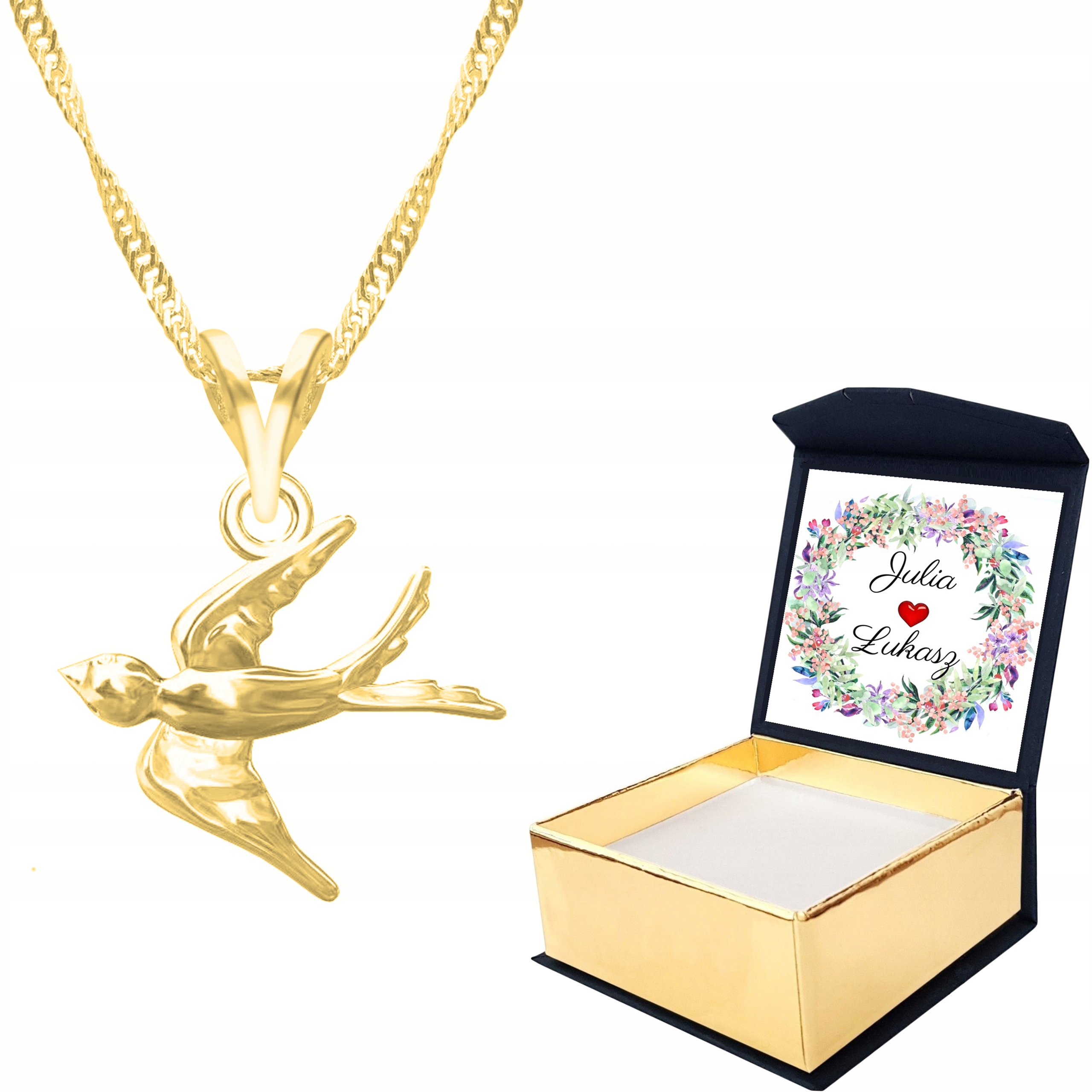 Zlatý náhrdelník 925 Vlaštovka Pták Vlastní Potisk