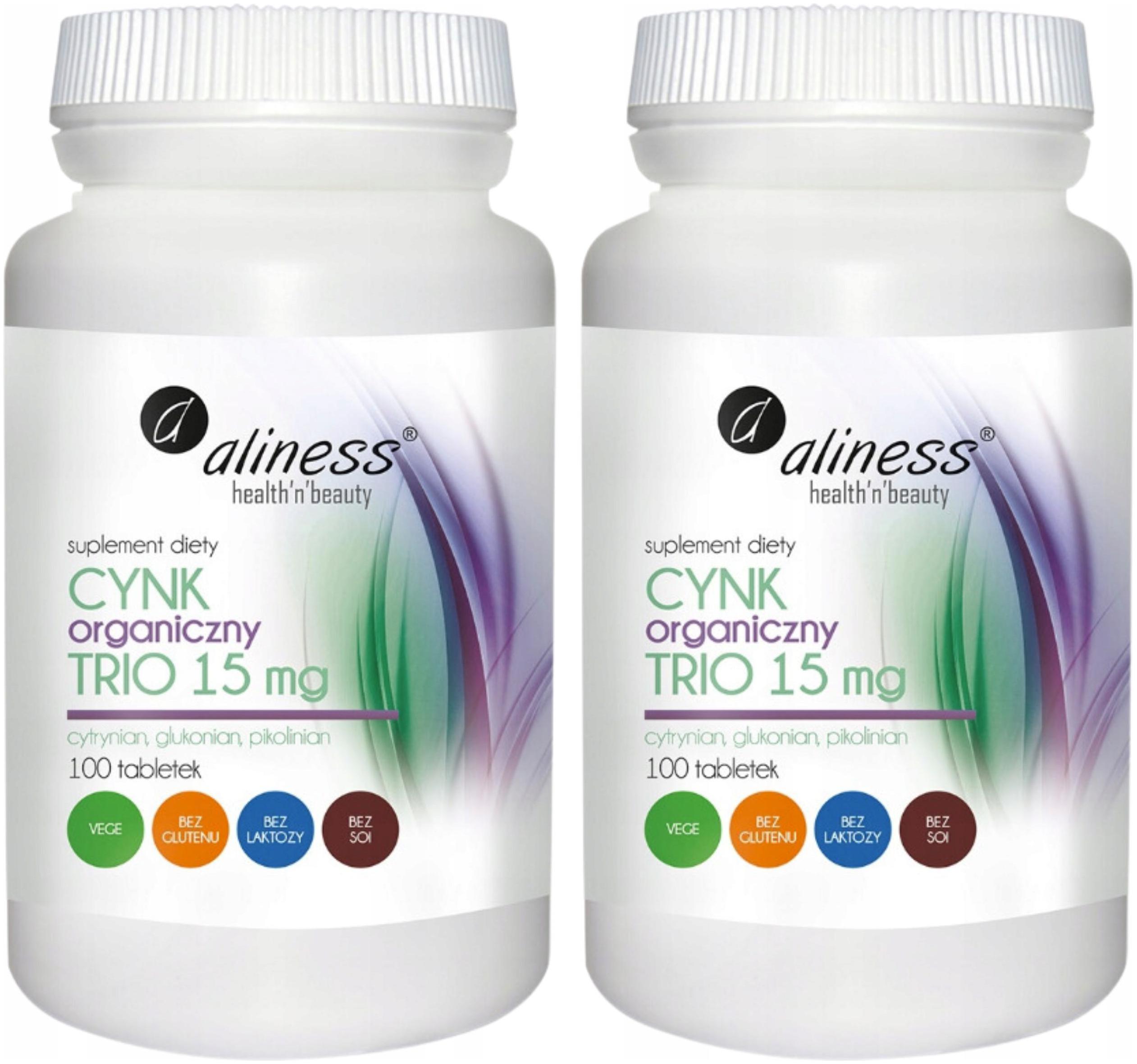 Cynk Organiczny ODPORNOŚĆ ZDROWIE 15 mg WŁOSY PAZNOKCIE 100 tabs Aliness — 16