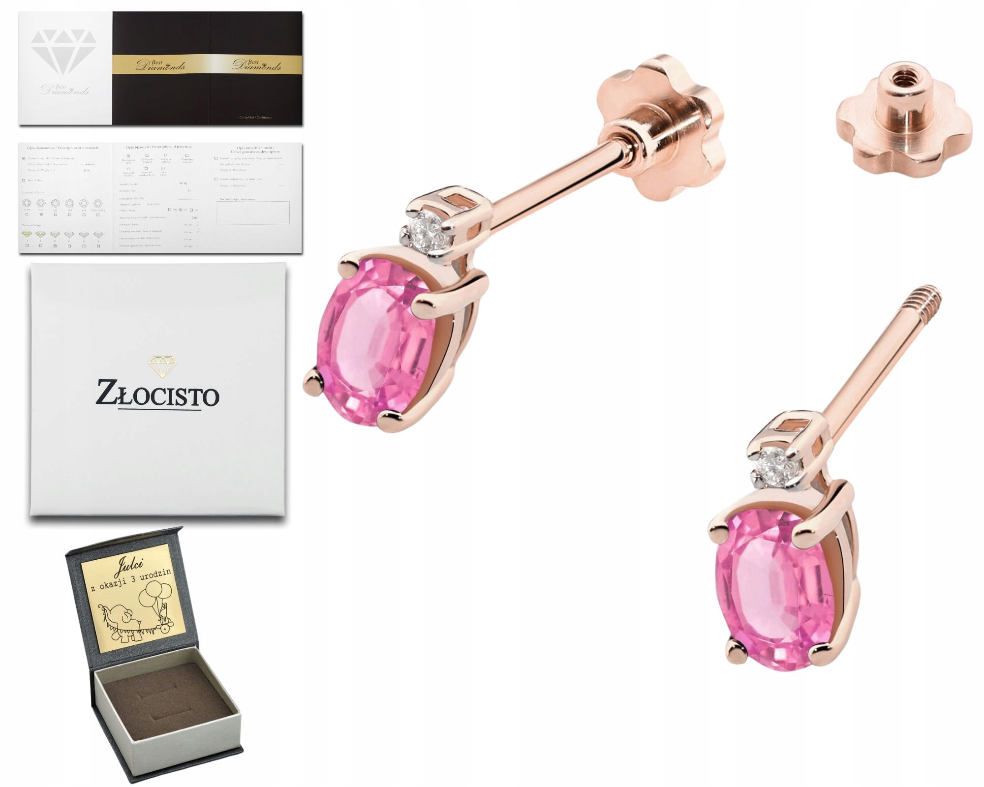 Růžové Zlato Náušnice Růžový Topaz Brilianty Diamanty Zlato 585 Jako Dárek