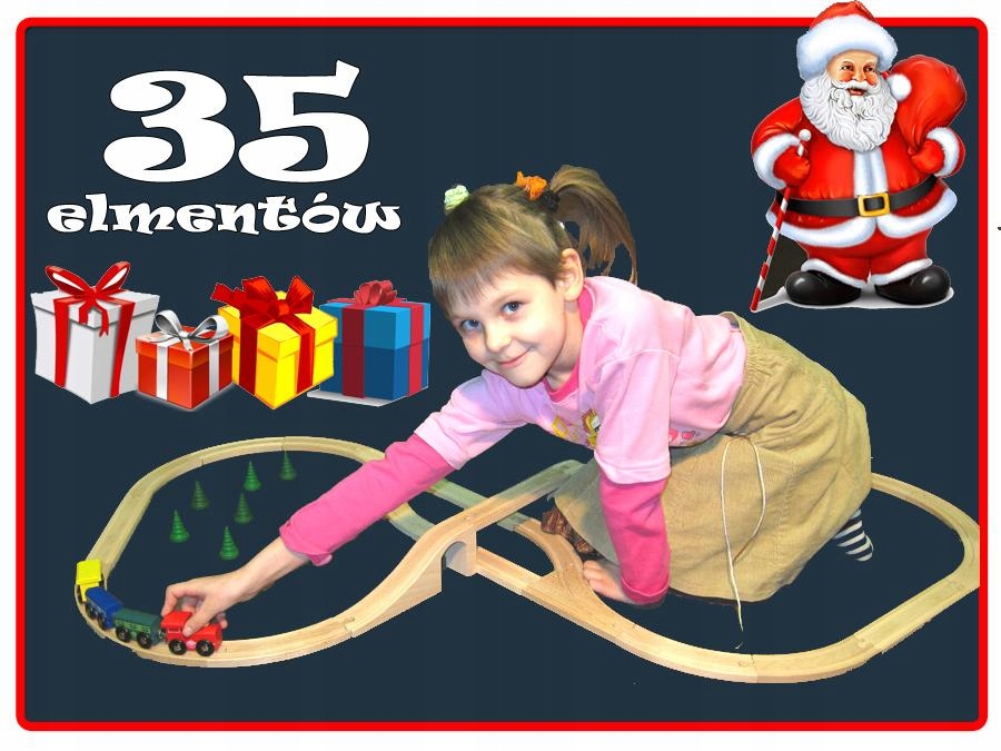 KOLEJKA DREWNIANA - MIX 135 ELEMENTÓW - PRODUCENT ! (Christmas Edit) Marka zwzd