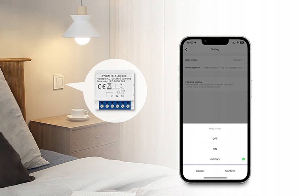 AVATTO 2-KANAŁOWY PRZEŁĄCZNIK OŚWIETLENIA STEROWNIK WI-FI IP20 ZWSM16-W2 Marka ZigBee