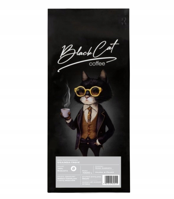 Kawa Ziarnista Mieszana-Robusta Uganda-indie Black Cat Coffee, 1000 g