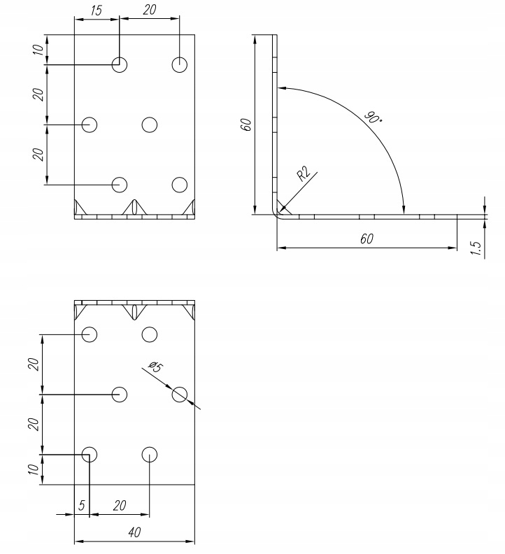 Kątownik ciesielski KMP4 60x60x40 montażowy 10 szt Producent Domax