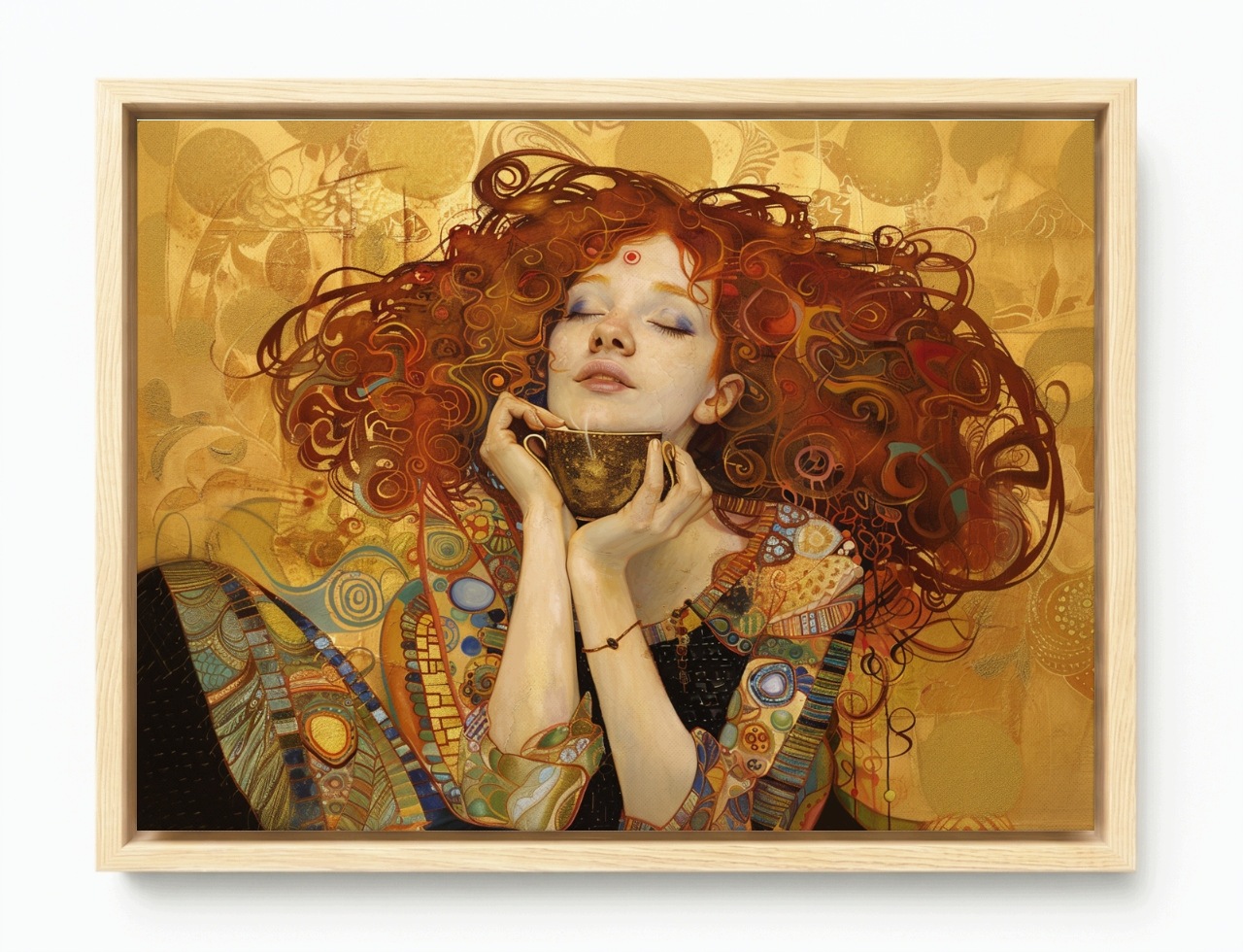 Obraz Rama American Box Portret Ruda Žena Káva Art Nouveau Klimt 80x60