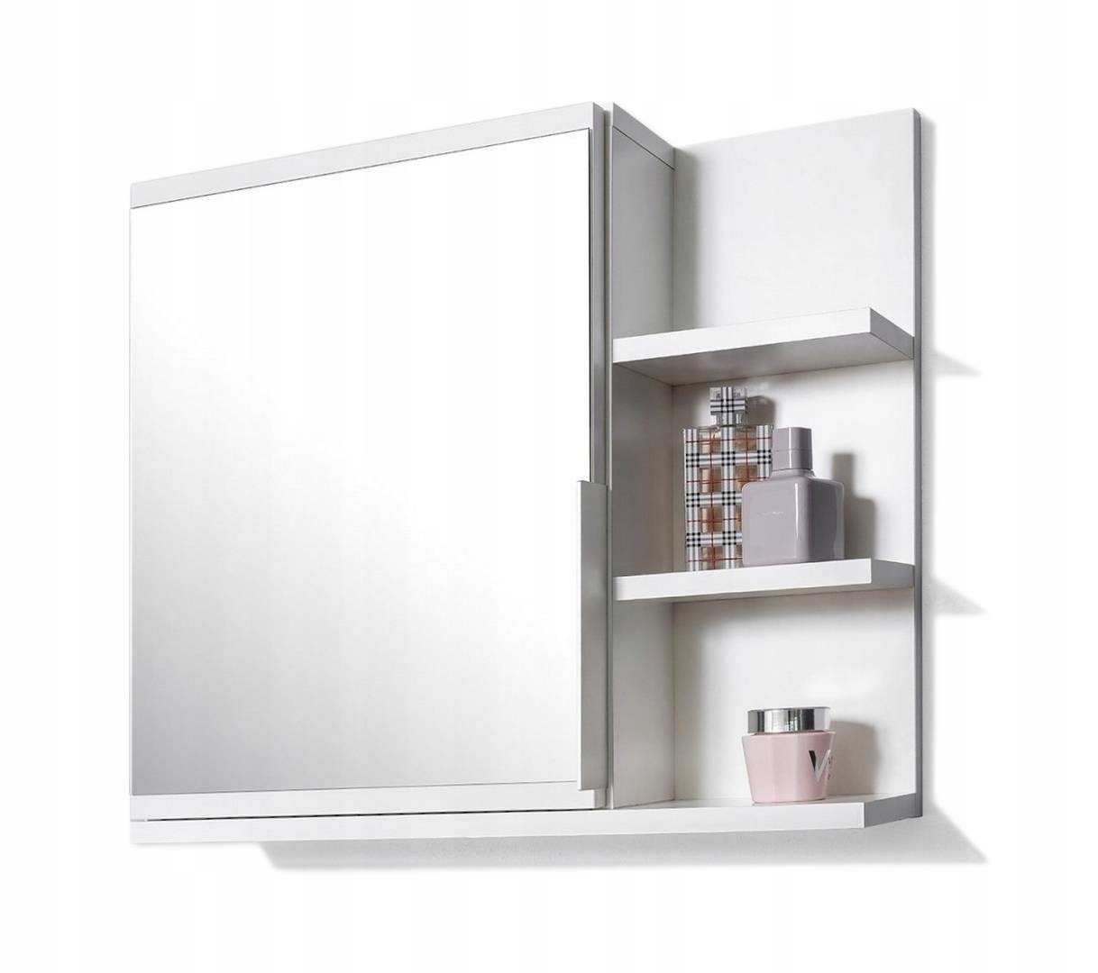 Koupelnová skříňka se zrcadlem a policemi, Zrcadlová skříňka, Police – bílá pravá