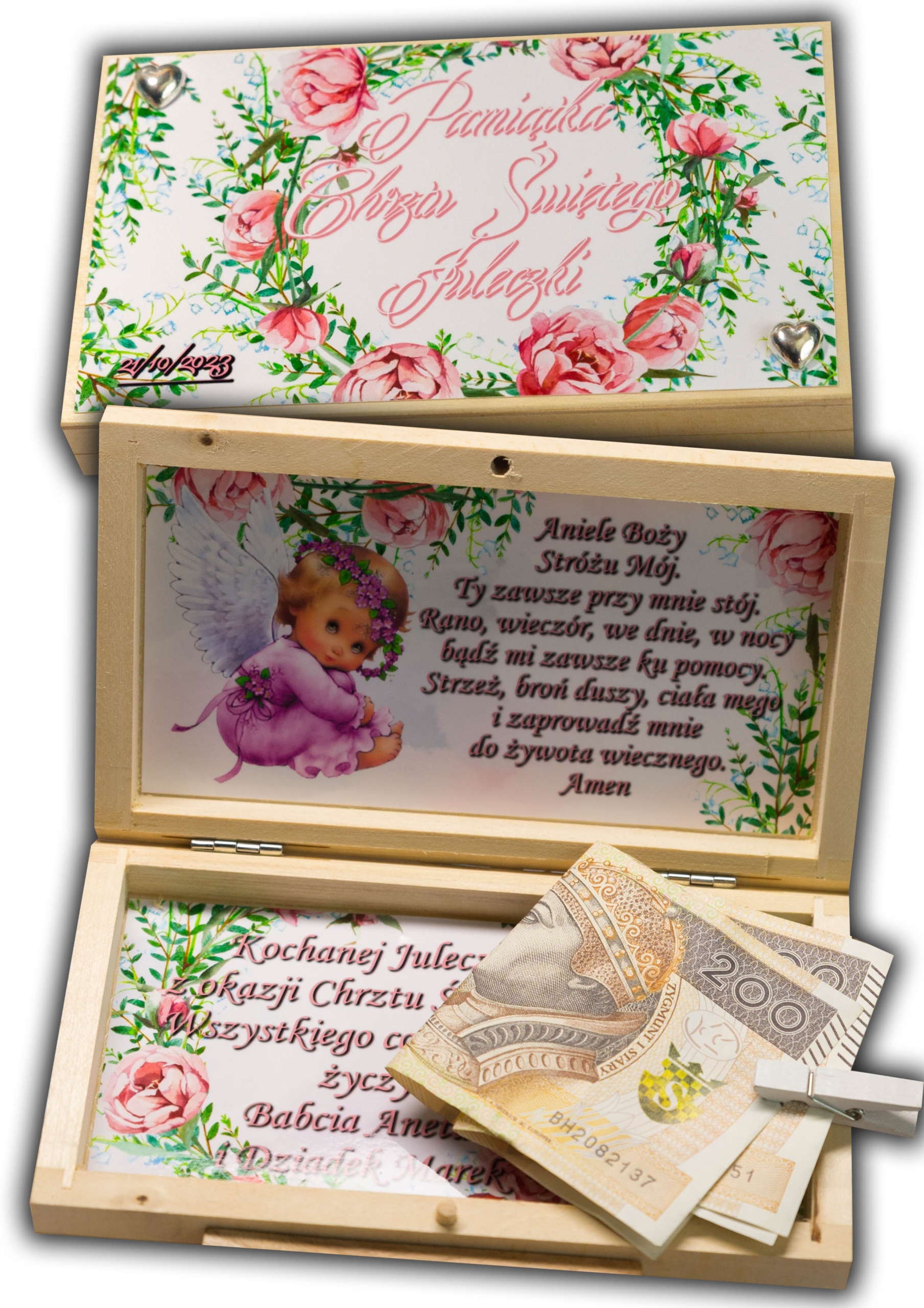Pudełko pamiatka prezent na pieniądze chrzest