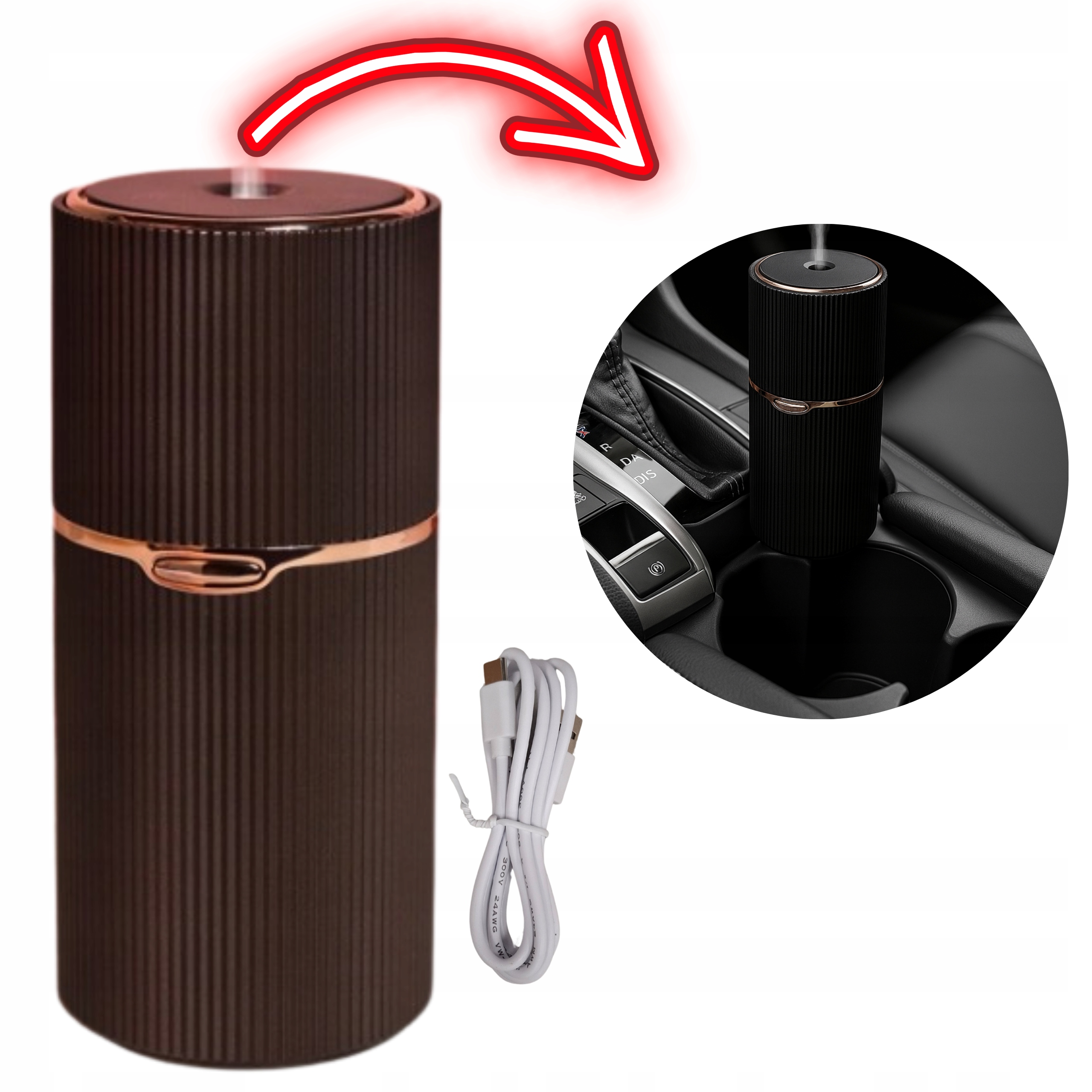 Dyfuzor Aroma Cup 2 Brązowy przenośny, kompaktowy, do samochodu