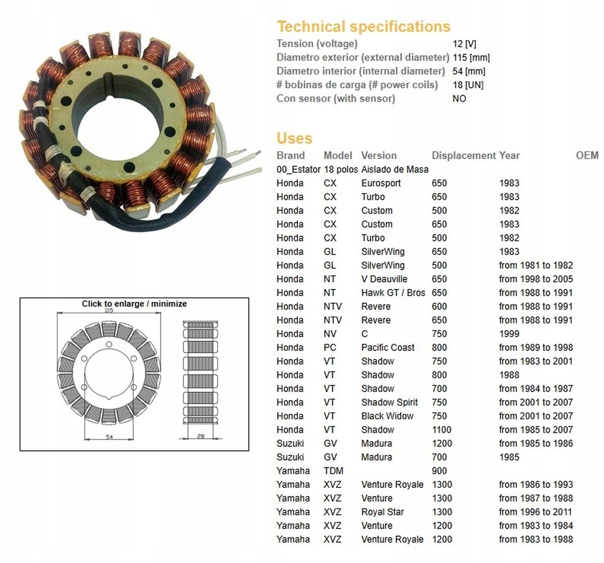 Vinutie Alternátora (stator) Honda CX 500/650 '82-'83 Gl 500/650 '81-