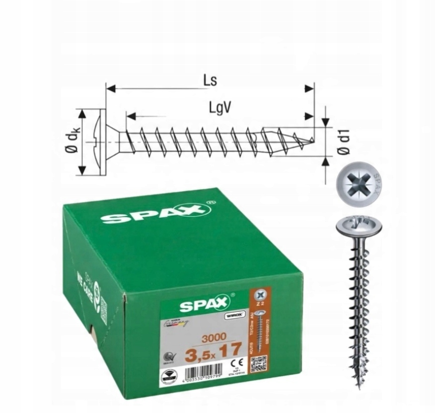 Univerzálna skrutka Wirox spax 3.5 x 17 Wirox podložka 3000 ks