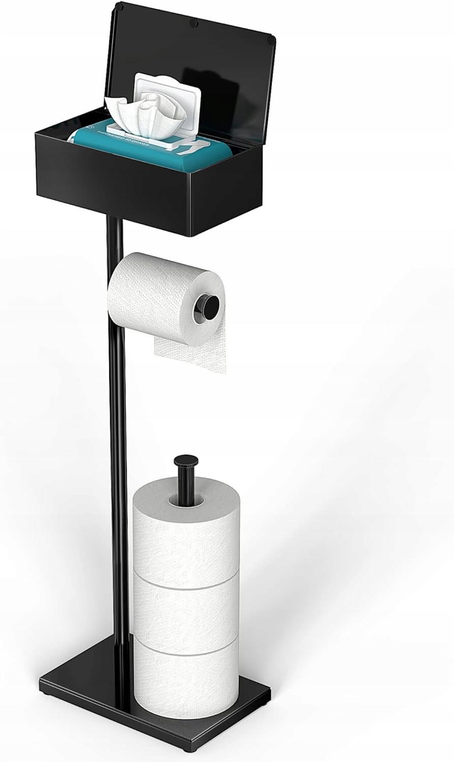 WOLNOSTOJĄCY UCHWYT NA PAPIER TOALETOWY Z PÓŁKĄ czarny 79 cm wysokości