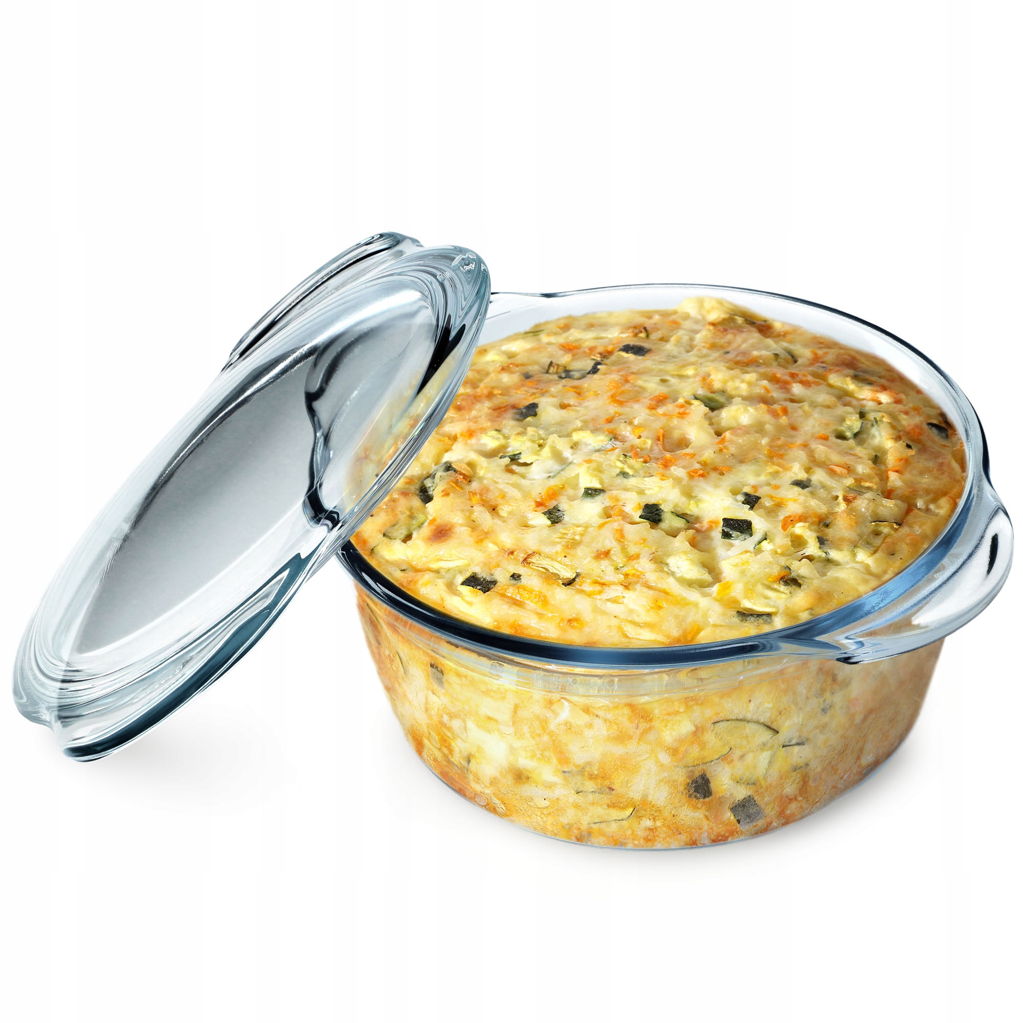 NACZYNIE ŻAROODPORNE SZKLANE 2,15L Z POKRYWKĄ DO ZAPIEKANIA OKRĄGŁE