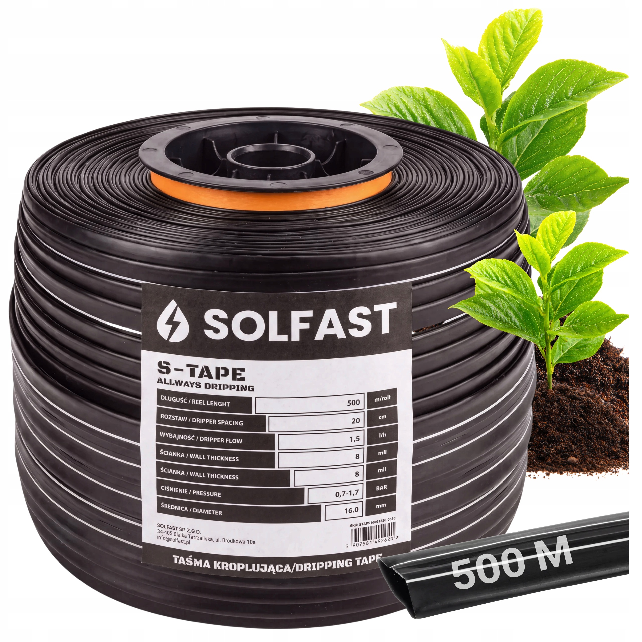 Kapací páska Kapkové zavlažování Hadice Lano 1,5 l/h 20 cm 500 m Solfast