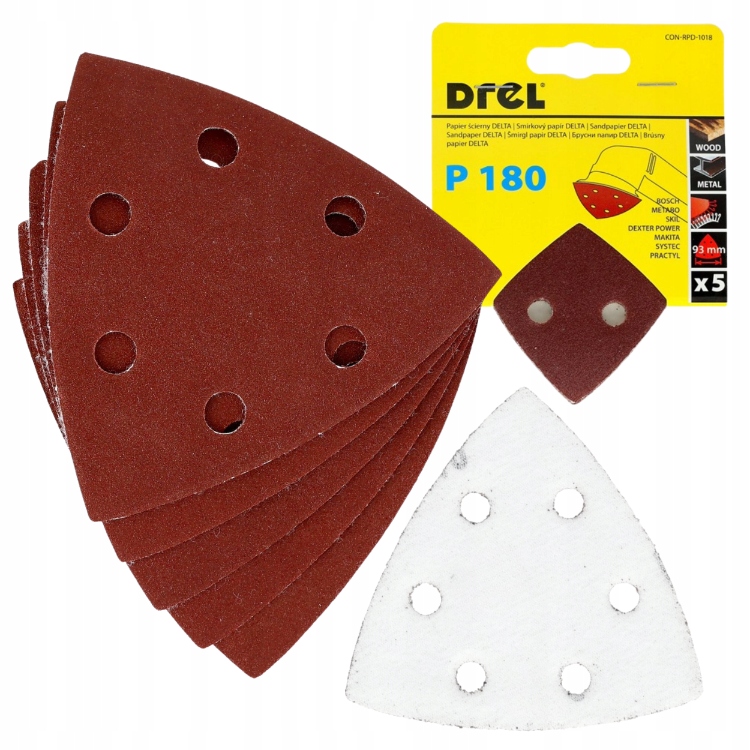 Papier Ścierny Delta Rzep 93x93mm P180 Zestaw 5 szt na Żelasko do Drewna