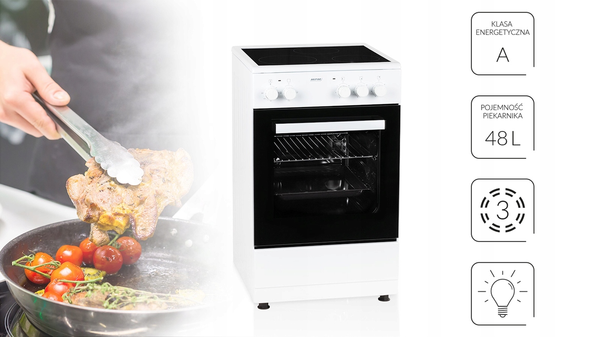 BIAŁA KUCHNIA ELEKTRYCZNA MPM MPM-53-KEC-30 48L Model 53-KEC-30