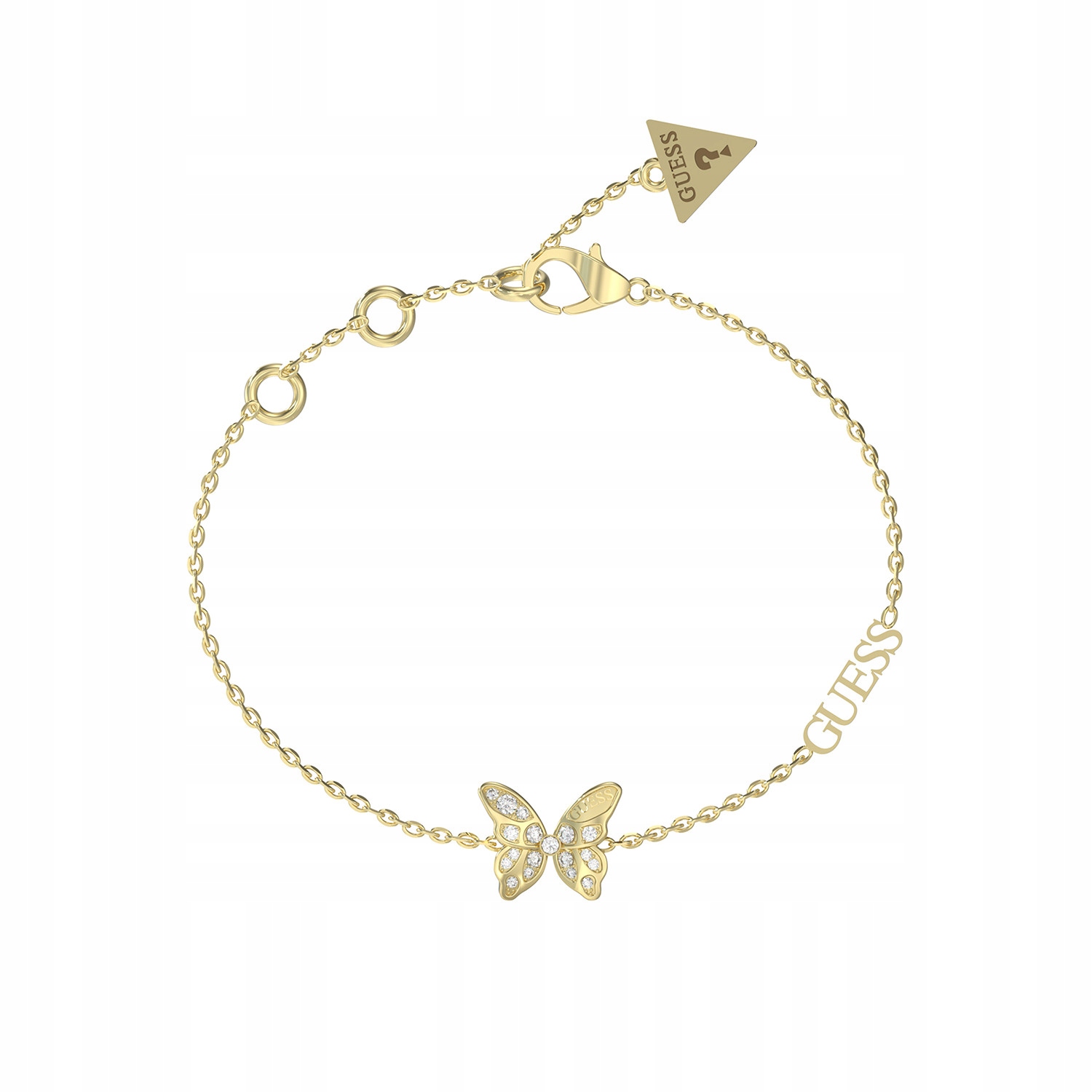 Dámský zlatý náramek Guess zirkon motýl 19 Cm