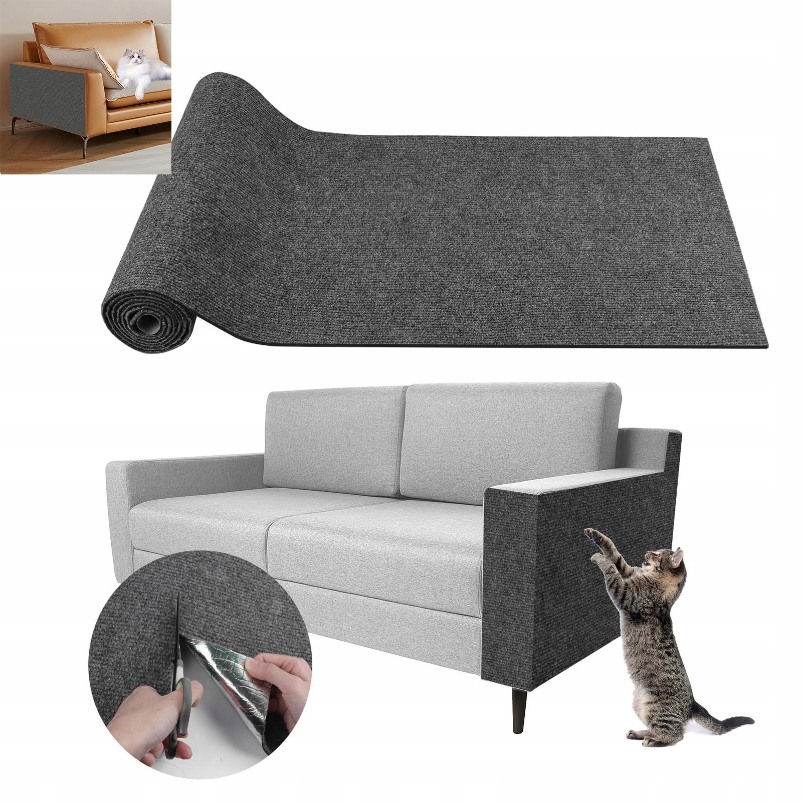 Levně Samolepicí Ochranná Podložka Proti Škrábání Pro Kočky Na Pohovku Nábytek Tmavě Šedá