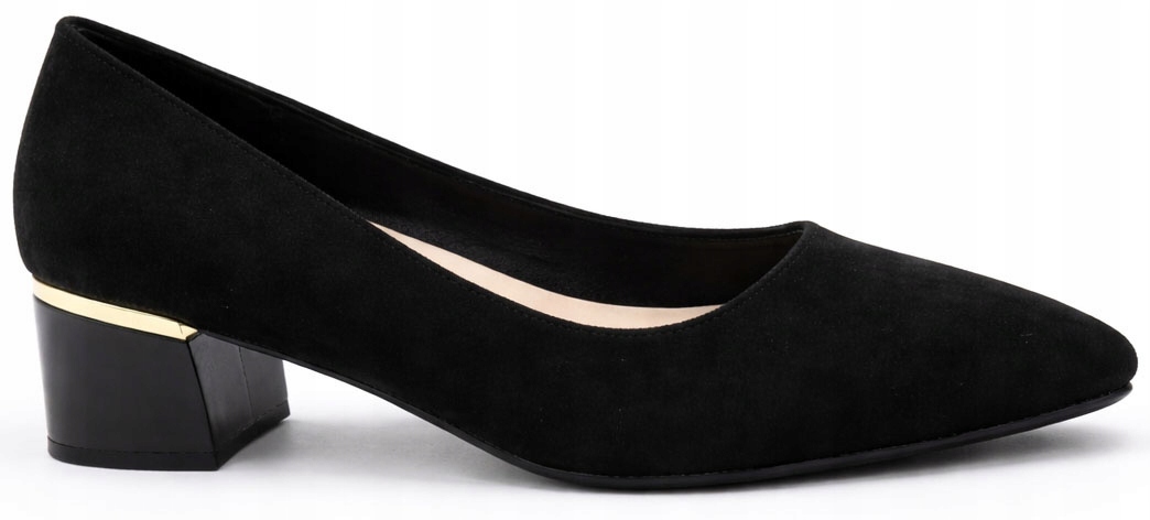 9388 Czarne Czółenka Zamszowe Na Słupku Klasyczne Niski Obcas 41