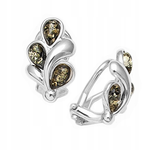 Stříbrné Klipsy se zeleným JANTARem Stříbro 925 dárek pro Ženu Maminku Ženu