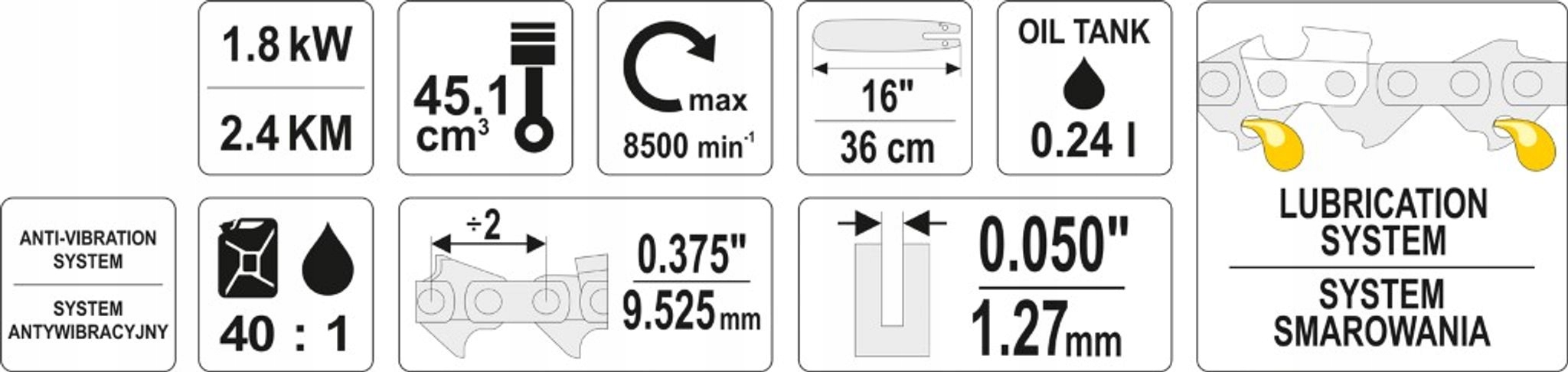 Benzínová Řetězová Pila 2,45 Km