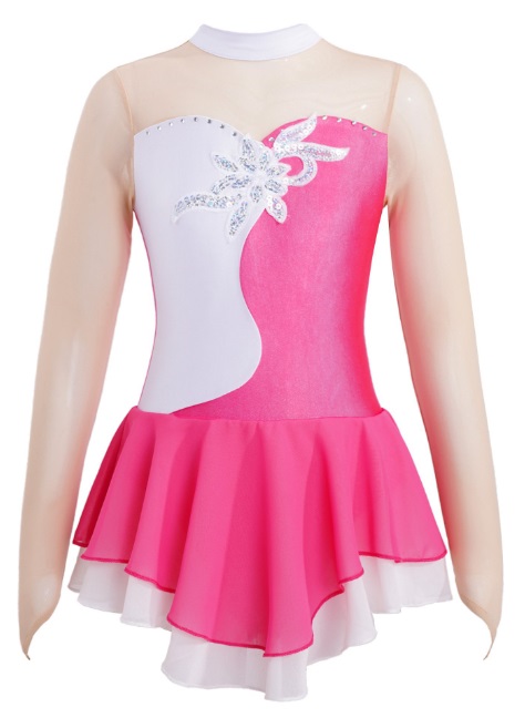 Šaty Body Balet Bruslení Gymnastika Dlouhá Bílá Růžová 134/140