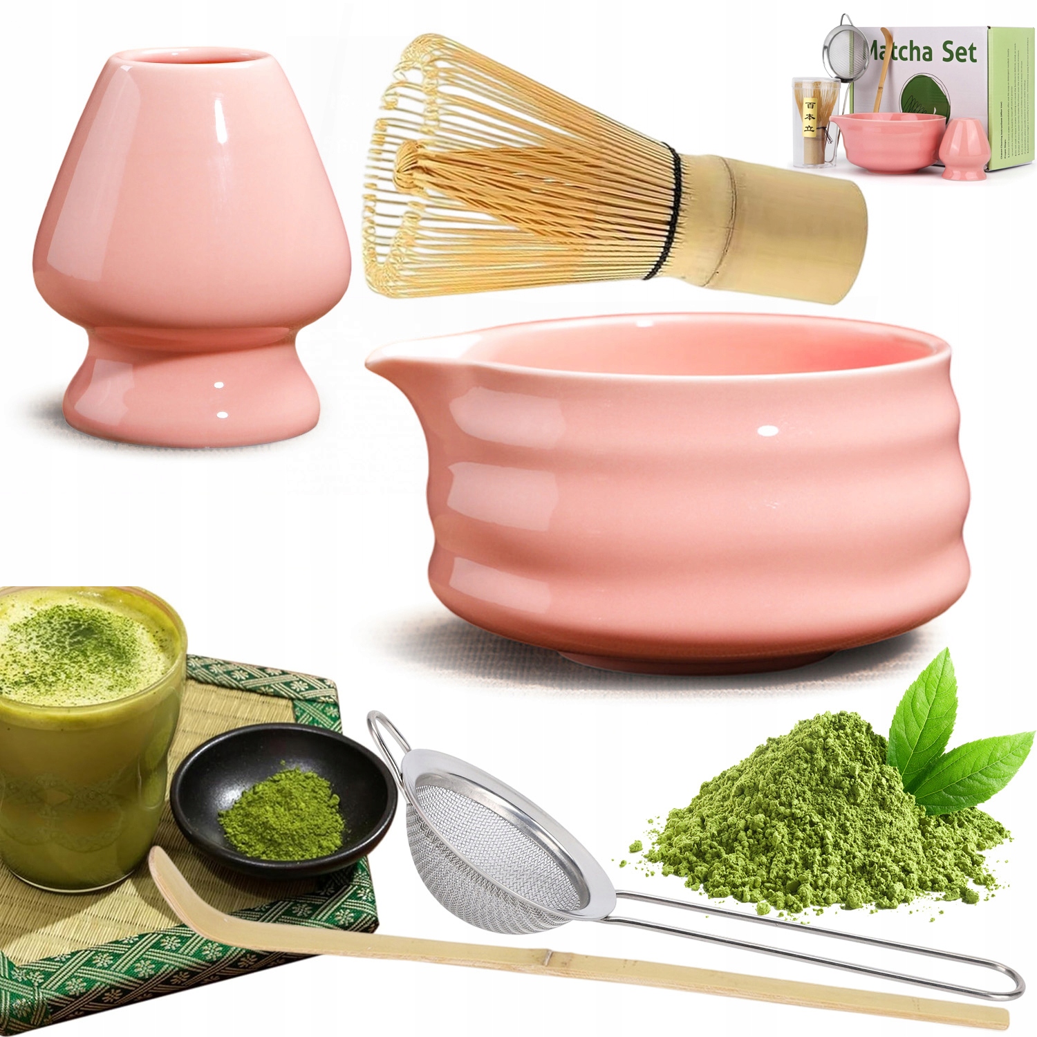 Levně Matcha 5-DÍLNÁ Sada Na Matchu Metla Lžička Podstavec Matcha