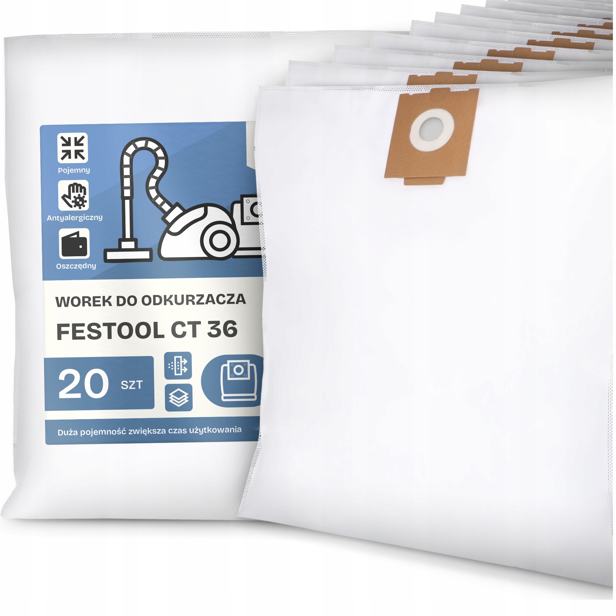 20 x Sáčky Do Vysávača Festool Ct 36 Syntetický flízový Vrecká G9-W