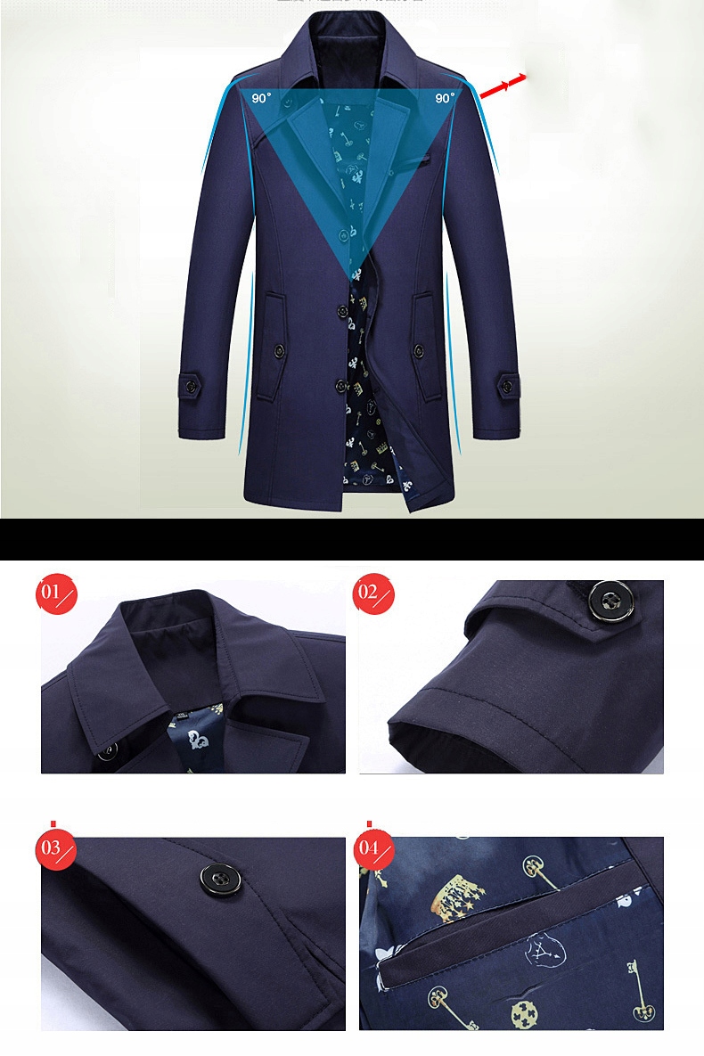 MĘSKA JESIENNA PŁASZCZ PROCHOWIEC PARKA BIZNESOWA Materiał dominujący poliester