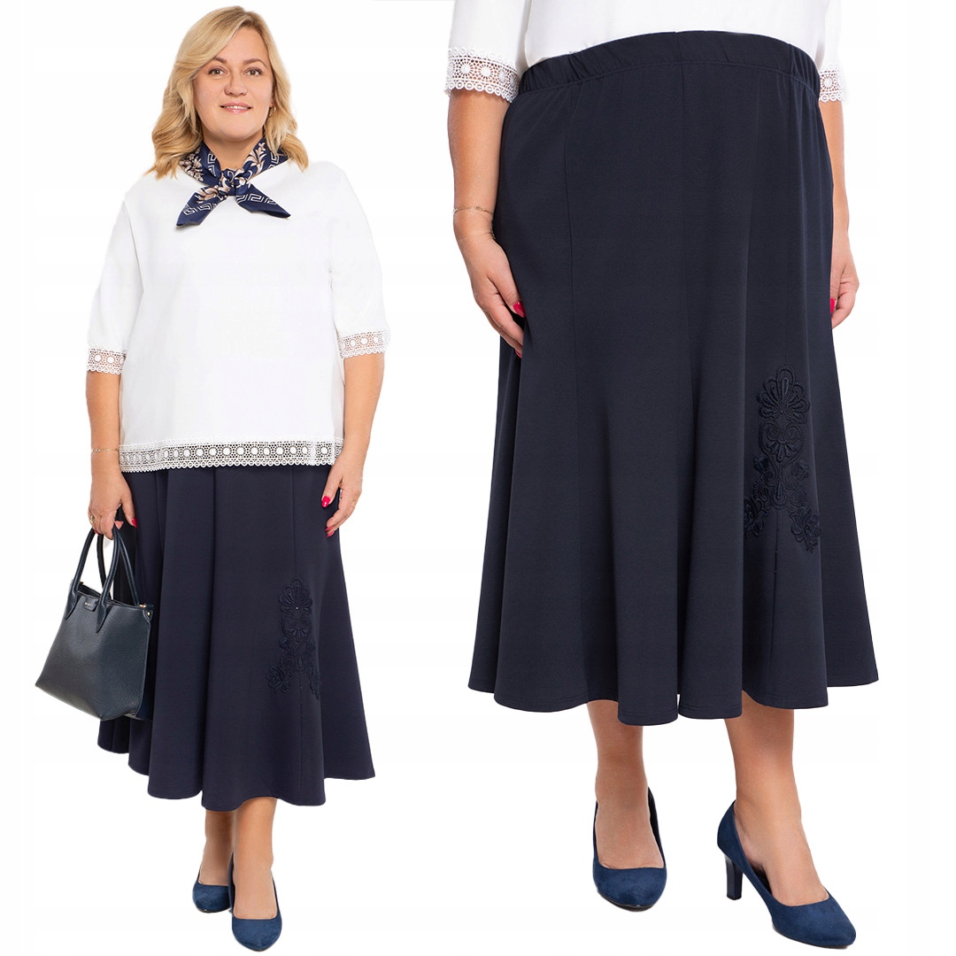 Tmavě modrá sukně s výšivkou 56/58