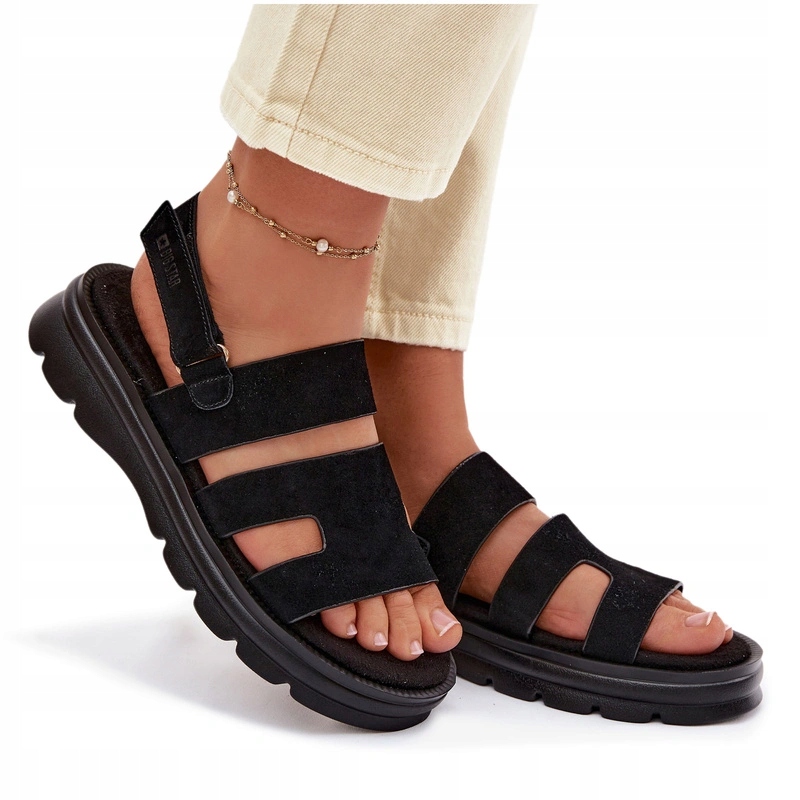 Dámské Sandály Z Pohodlné Semišové Kůže Big Star TT274484 Černé 38