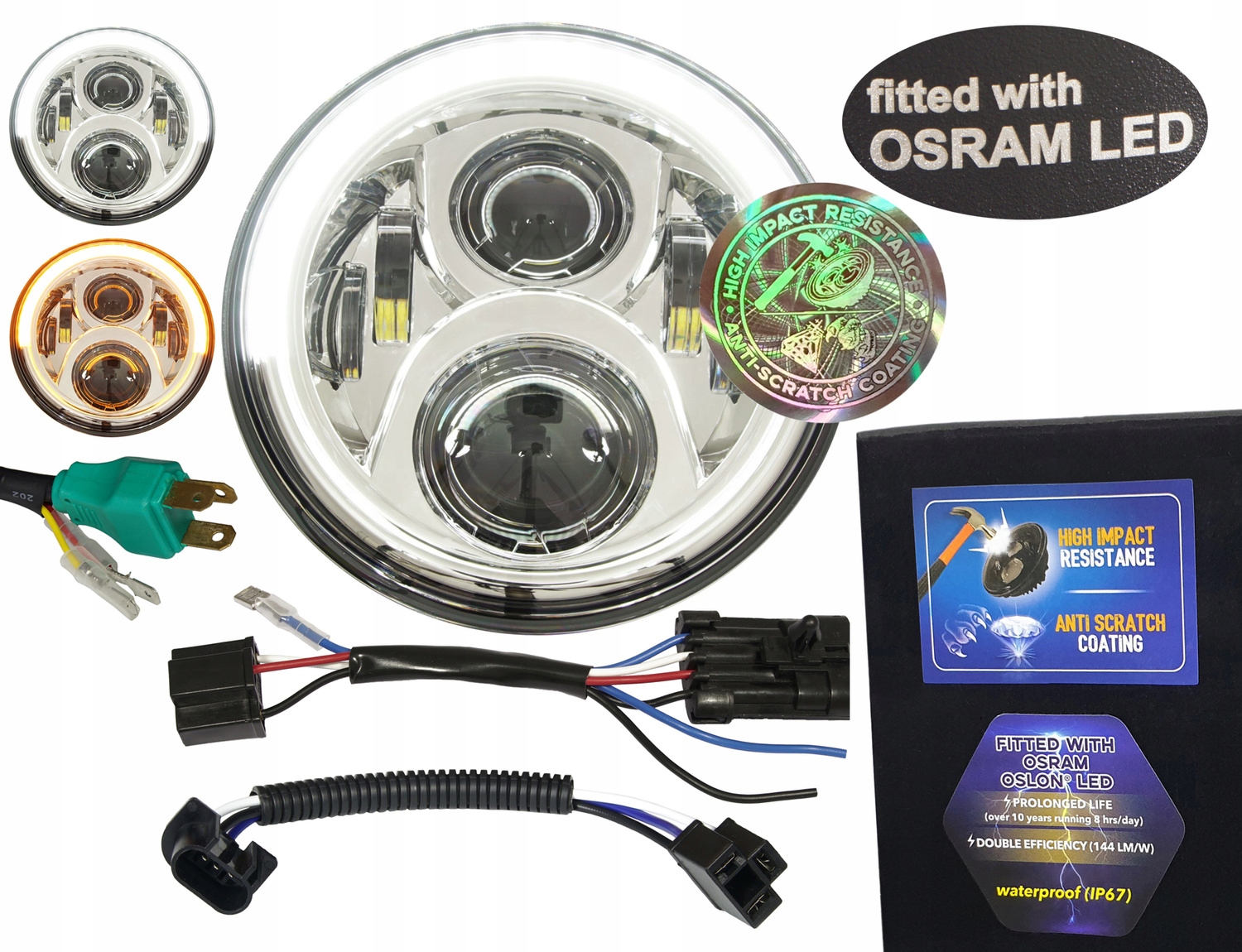 7-palcové svetlo s dennými svetlami Drl, odolné proti poškriabaniu, Led Osram 144 lm/W 17/27W chrómové pre Harley