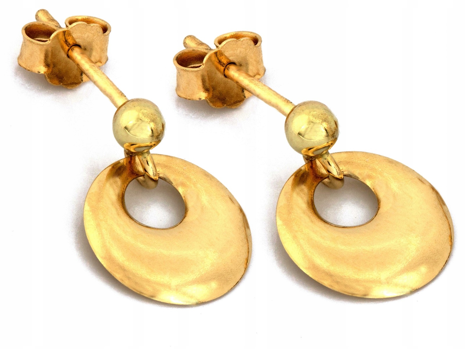 Zlaté náušnice závěsné pr 585 14k 1.26g kulaté na tyči elegantní