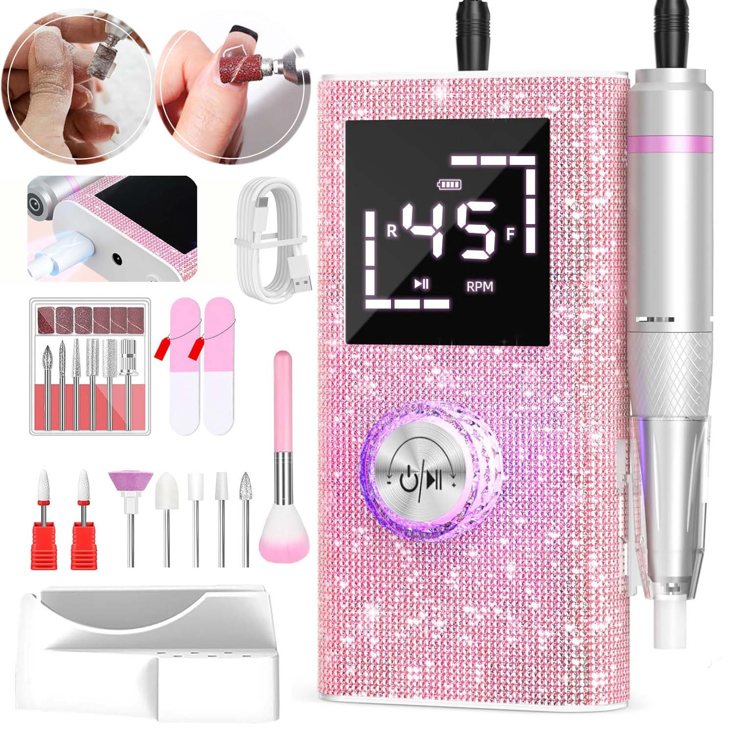 Bruska Na Nehty 50W Usb 45000RPM S Pamětí Led Obrazovka Sada