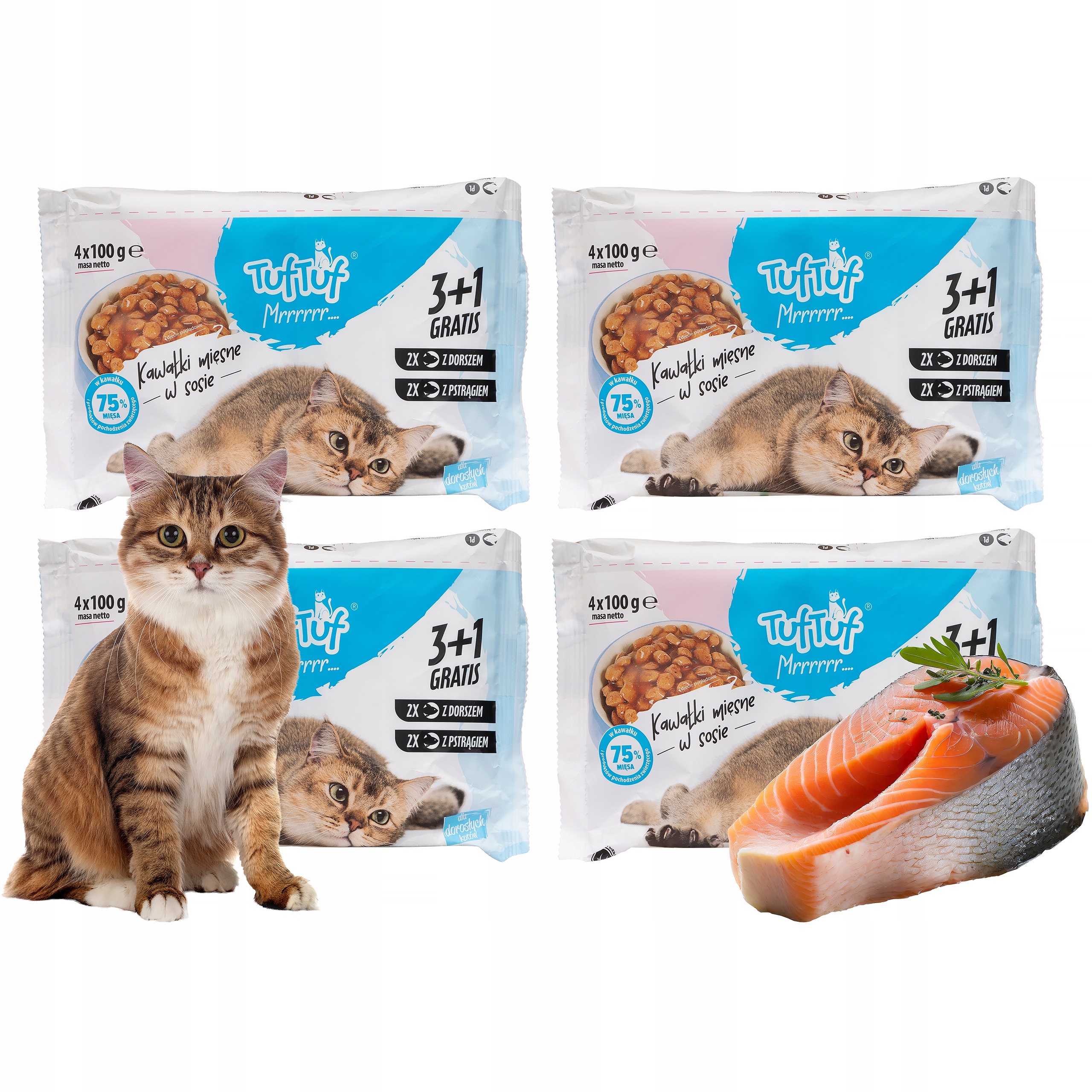 Levně Tuf Tuf mokré krmivo pro kočky v sáčcích 40 x 100 g tresky a pstruha Ryby