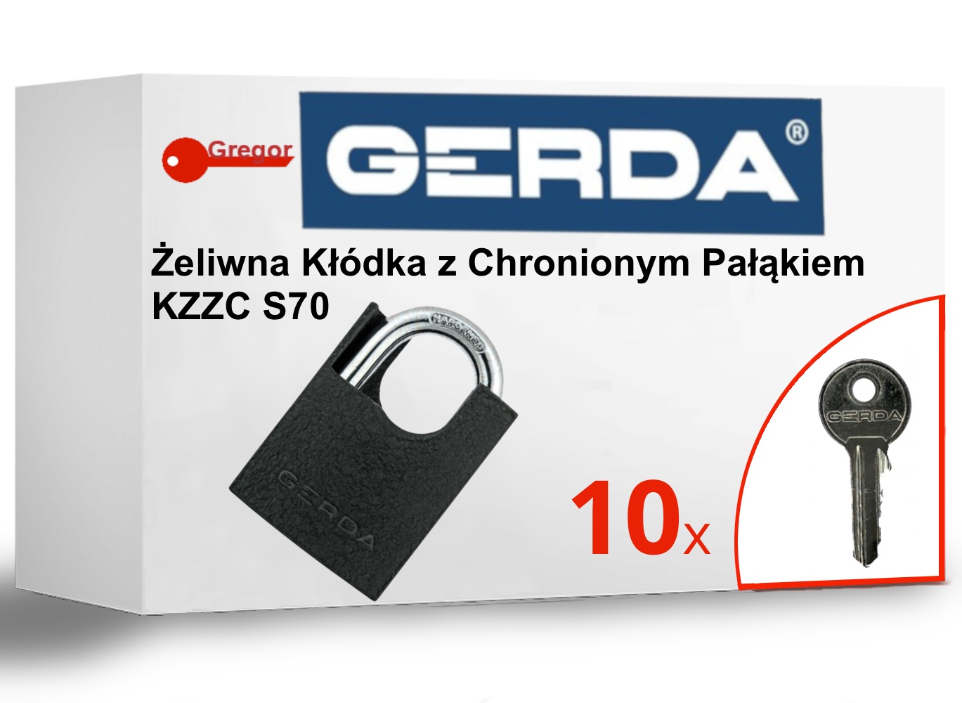 Kłódka Gerda KZZC70 antywłamaniowa żeliwna zatrzaskowa 10 kluczy