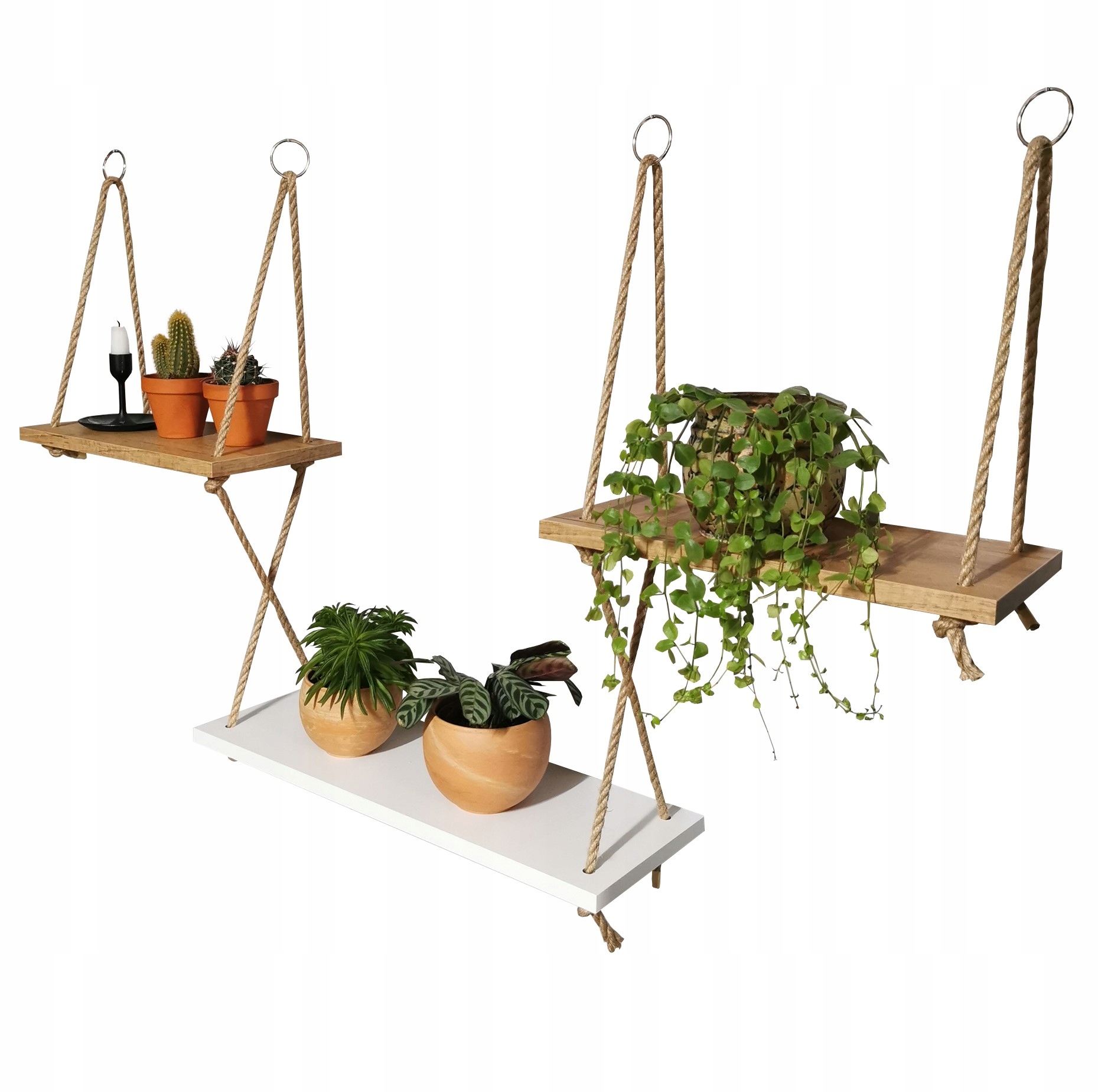 Wiszące półki na sznurkach, linach, boho