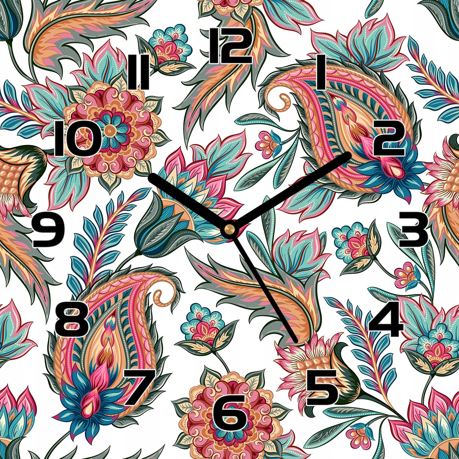 

Zegar ze szkła Kwiaty w stylu Paisley 30x30 cm