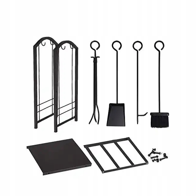 KOSZ NA DREWNO KOMINKOWE OPAŁOWE STOJAK METALOWY AKCESORIA ZESTAW 5W1 Stan opakowania oryginalne