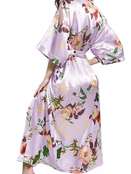 Dlouhý Župan Ze Saténu Květiny Satén Elegantní Saténový Župan XL