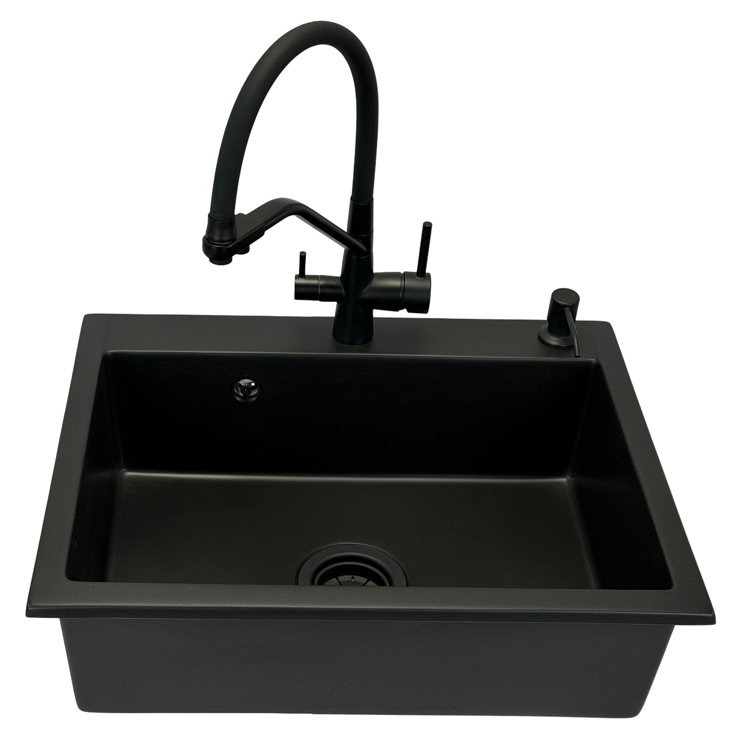 zlew granitowy do szafki 60 cm bateria trójdrożna z wyciąganą wylewką+doz