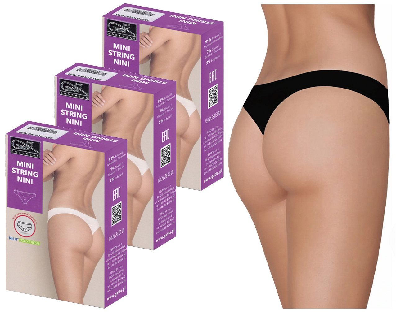 3 X GATTA MINI STRINGI NINI BEZSZWOWE CZARNE S