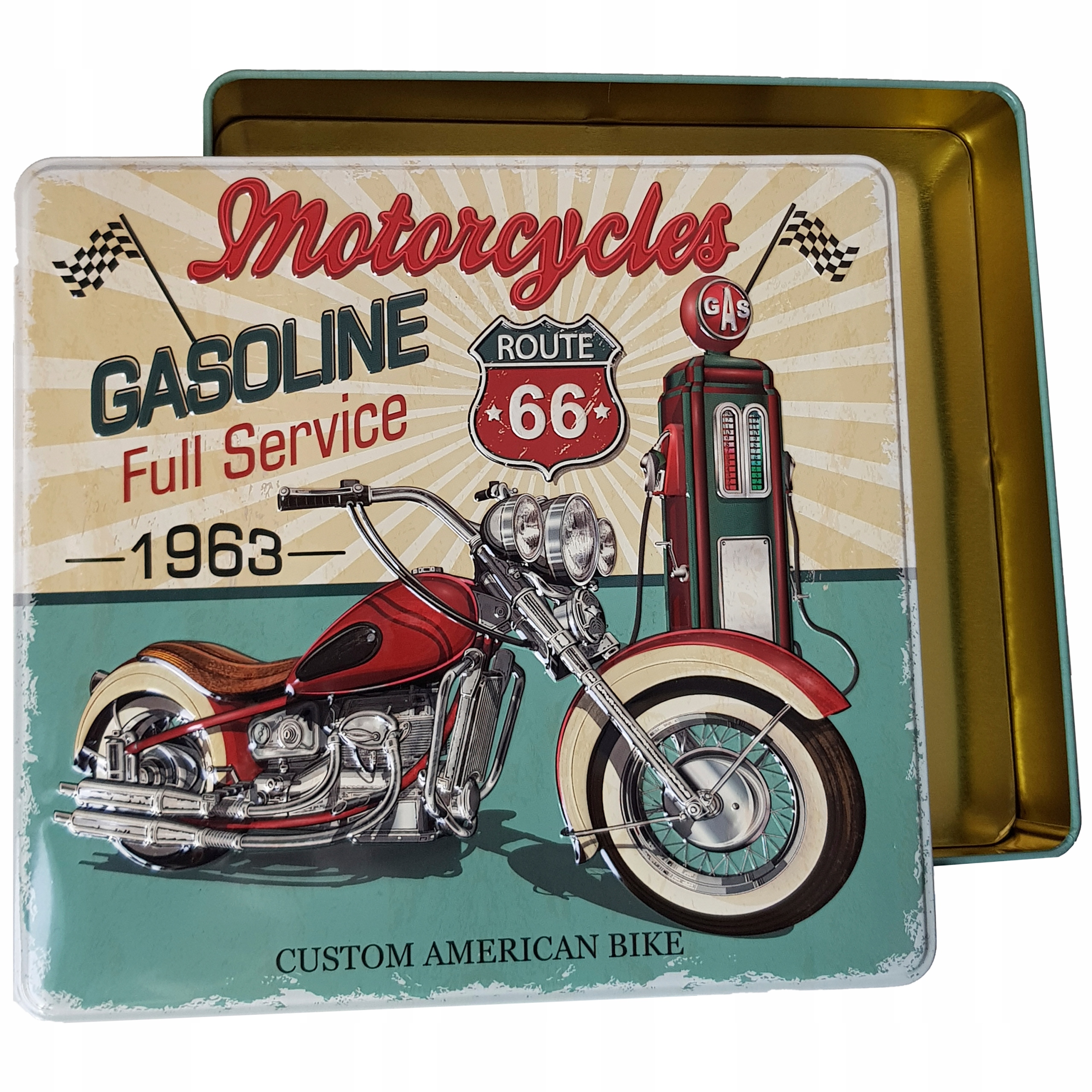 Pudełko METALOWE 23cm POJEMNIK Motor RETRO Prezent