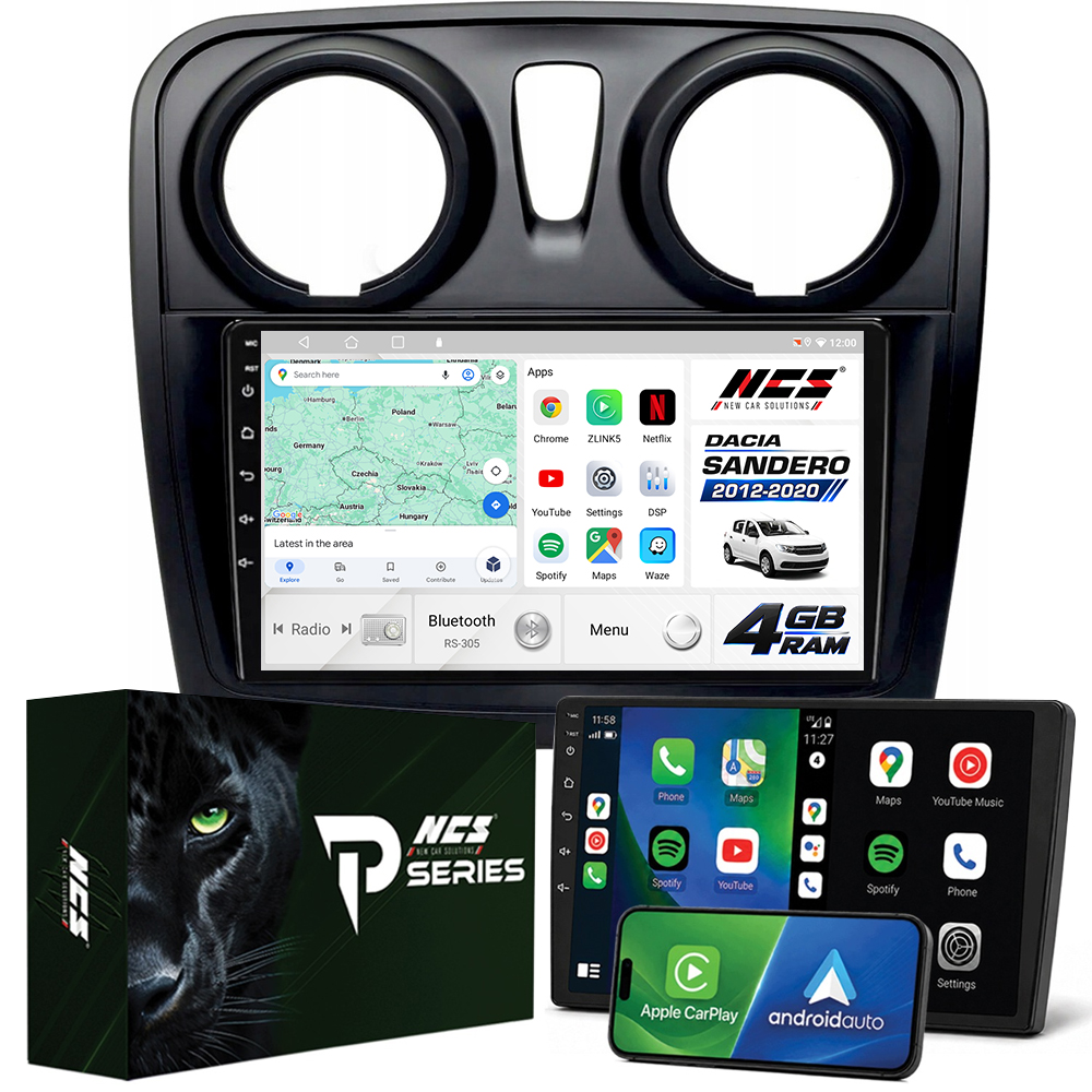 Rádio Navigace Android RS-305 Dacia Sandero Logan II 2012-2020 4GB 9"