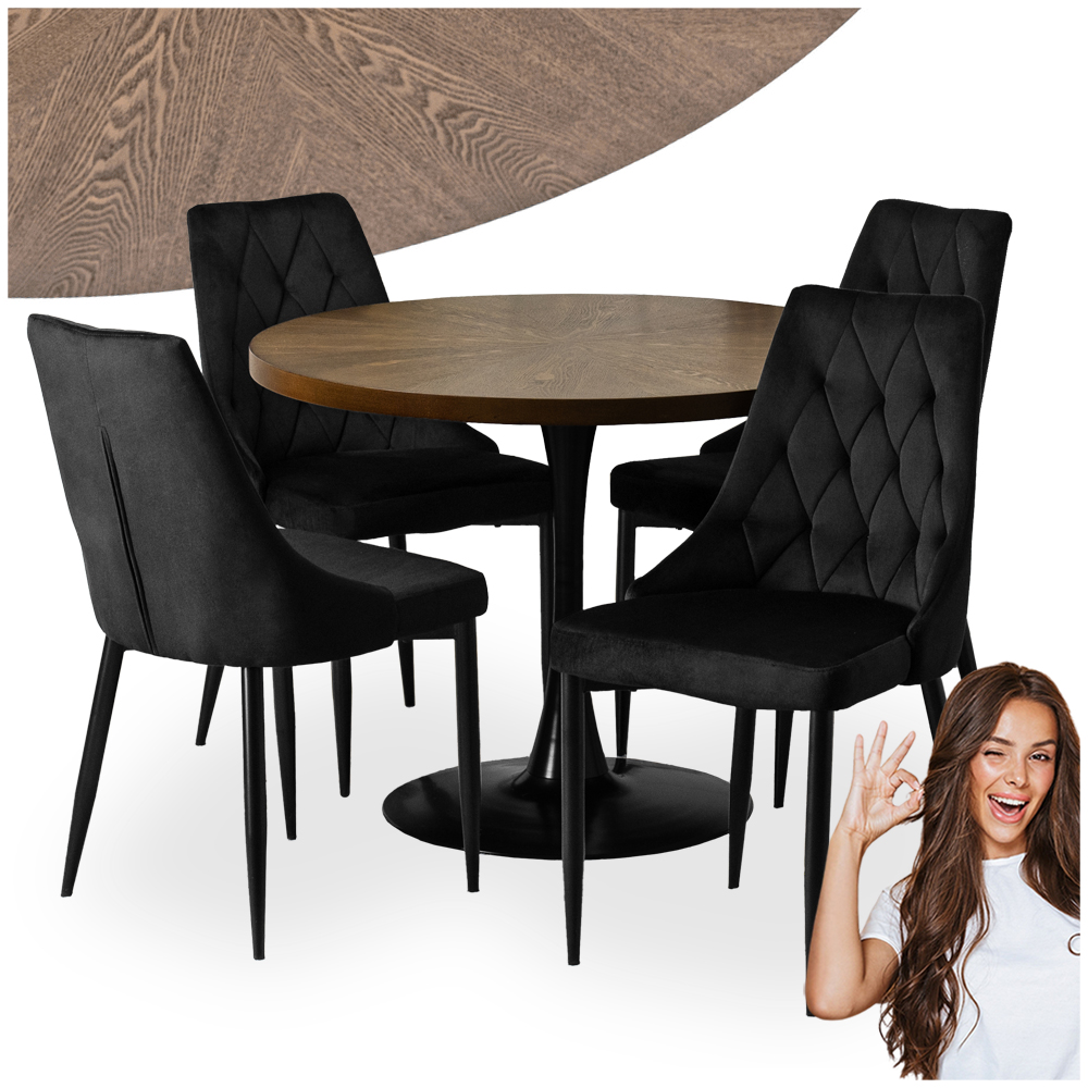 Stůl s židlemi Sada Kulatý 100 cm Komplet do obývacího pokoje Kuchyňská jídelna