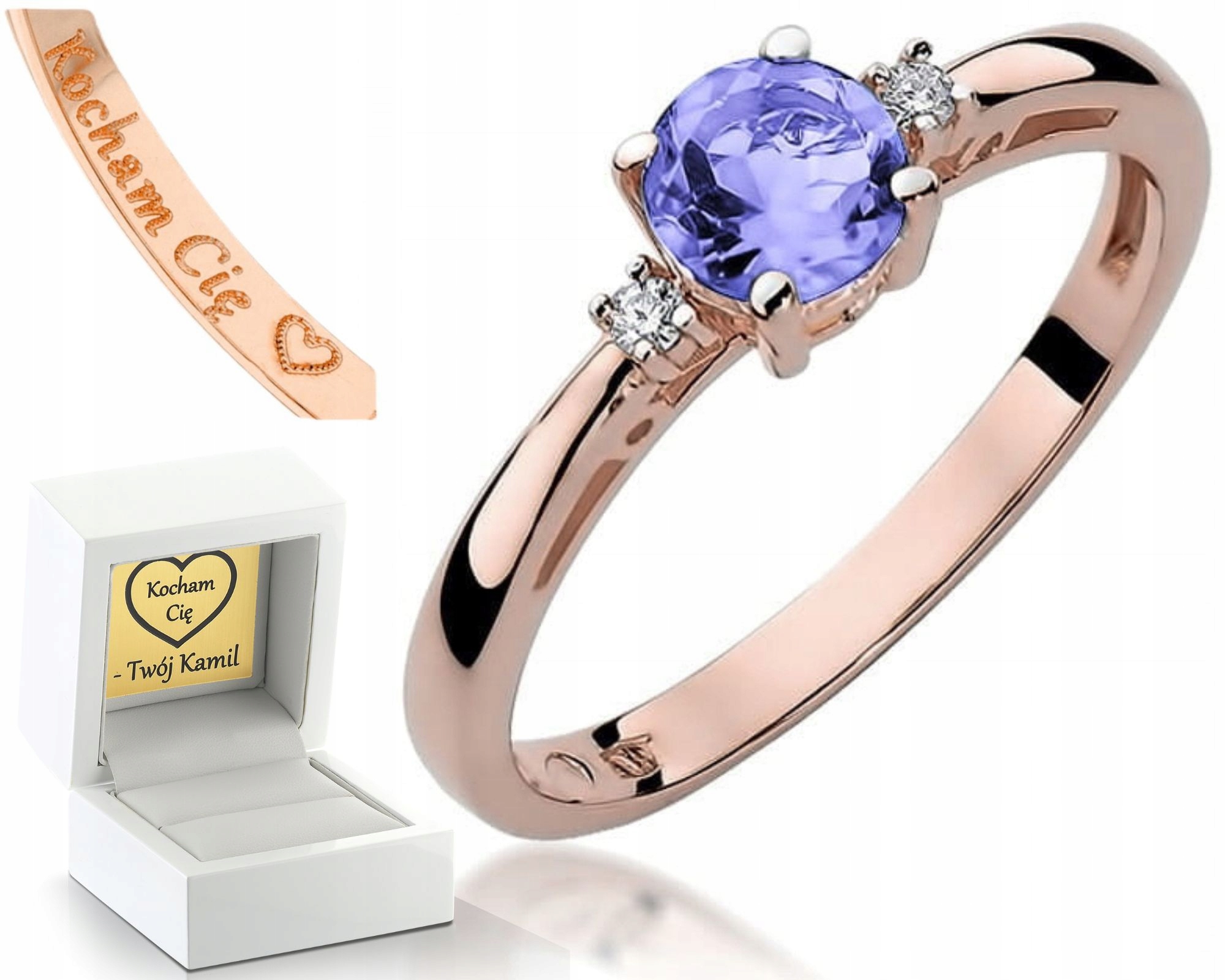 Prstýnek Růžového Zlata S Gravírování Diamanty Z Tanzanitů 585