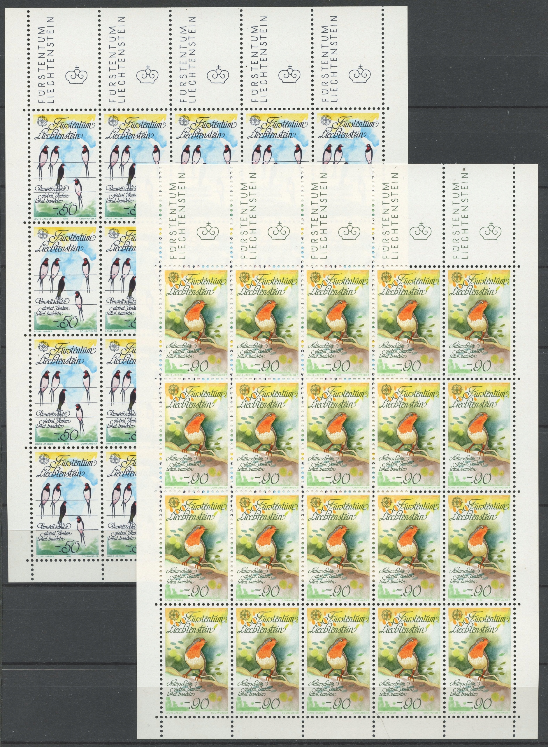 Liechtenstein** Mi. 893-94 arkusiki Ptaki 50€