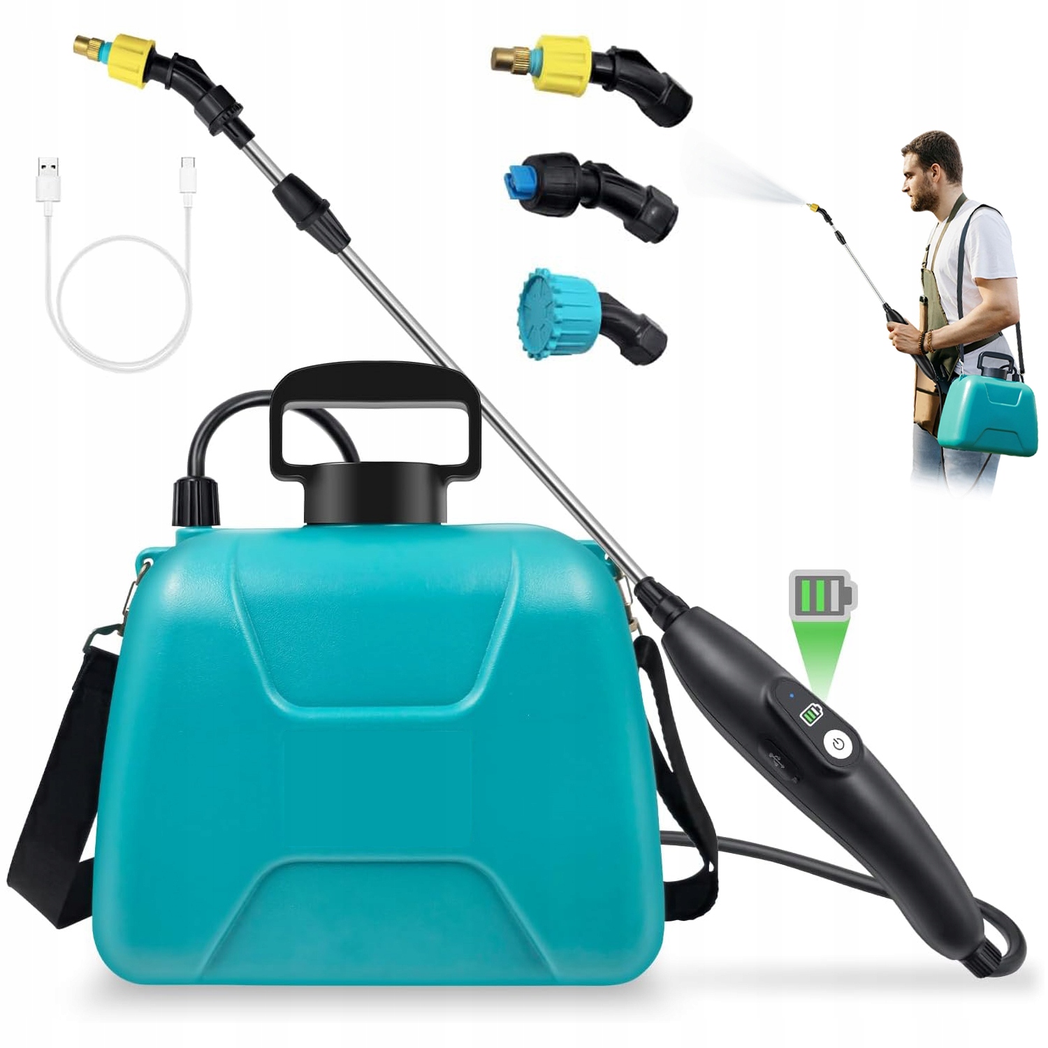 Elektrický Zahradní Postřikovač 8L S Vysouvací Tyčí A 3 Tryskami